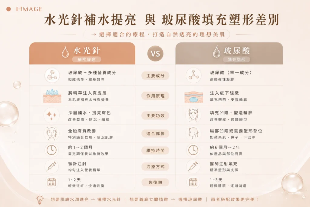 水光針補水提亮與玻尿酸填充塑形差別