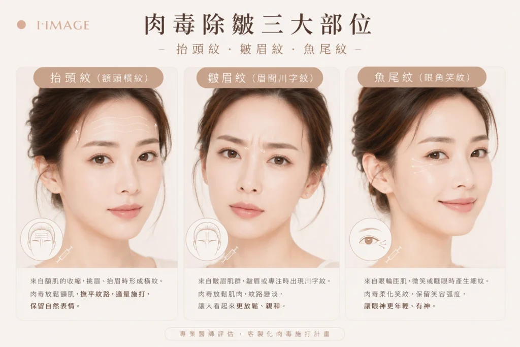 肉毒除皺三大部位抬頭紋皺眉紋魚尾紋
