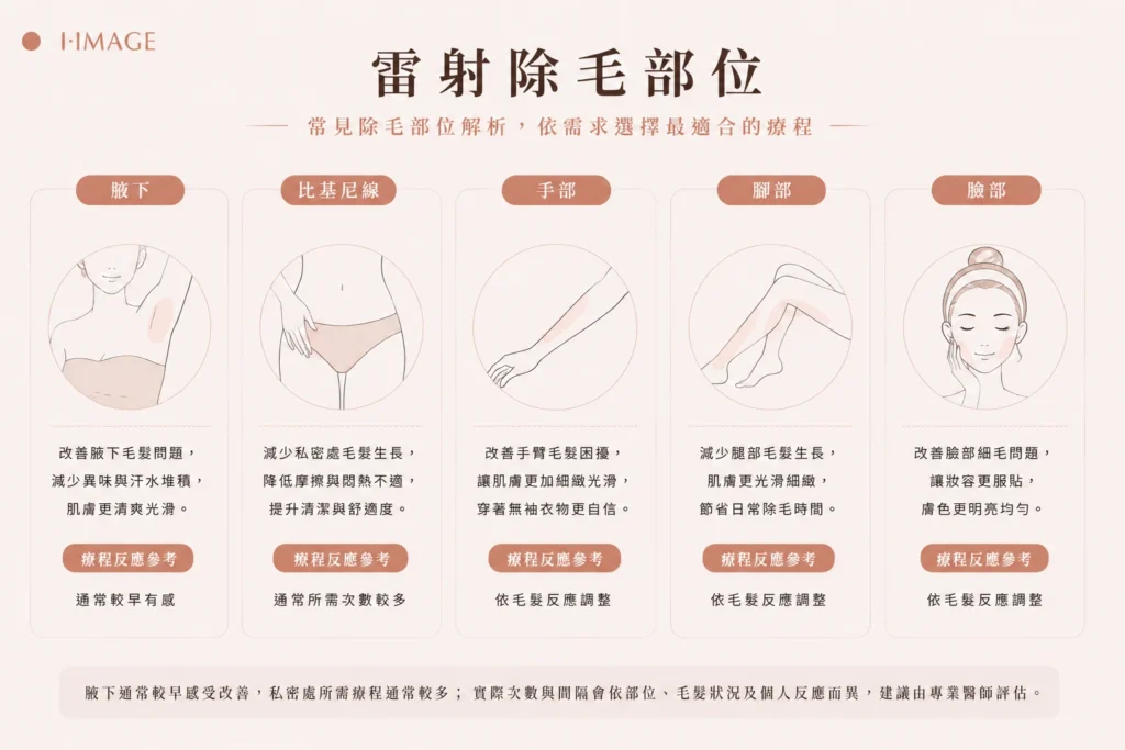 雷射除毛部位腋下比基尼線手腳臉部