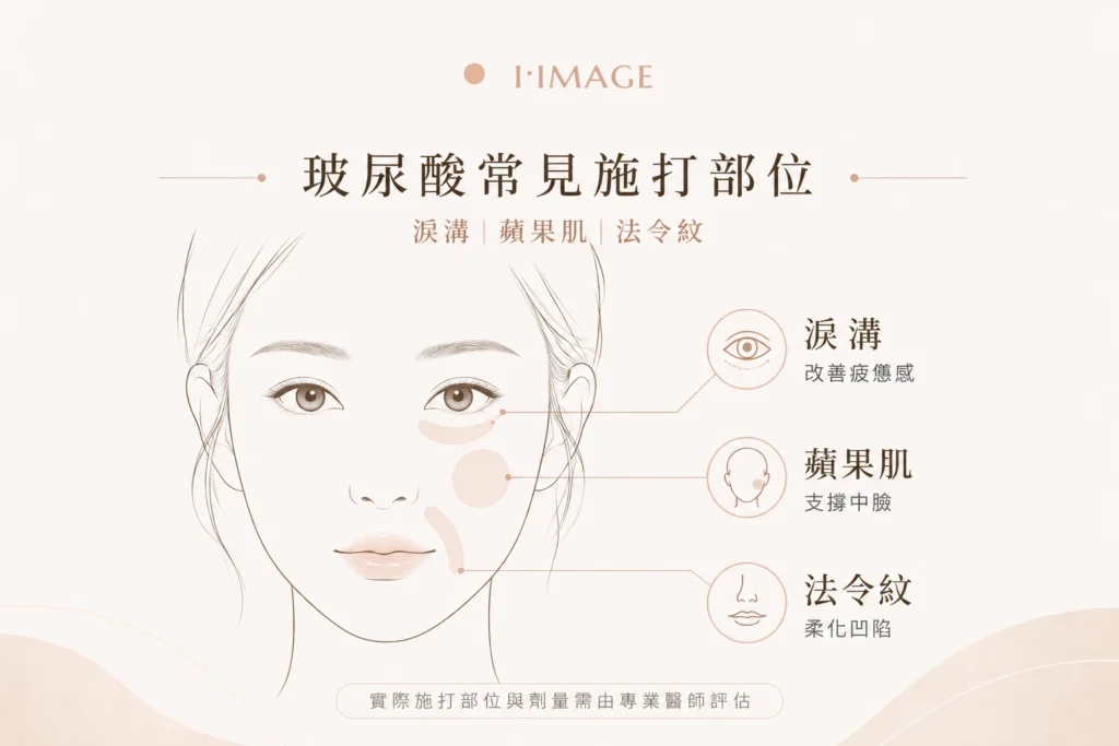 玻尿酸施打部位示意圖-淚溝-蘋果肌-法令紋