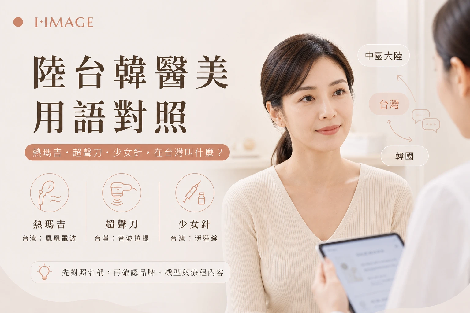 陸台韓醫美用語對照，熱瑪吉、超聲刀與少女針在台灣常見稱呼為鳳凰電波、音波拉提與洢蓮絲